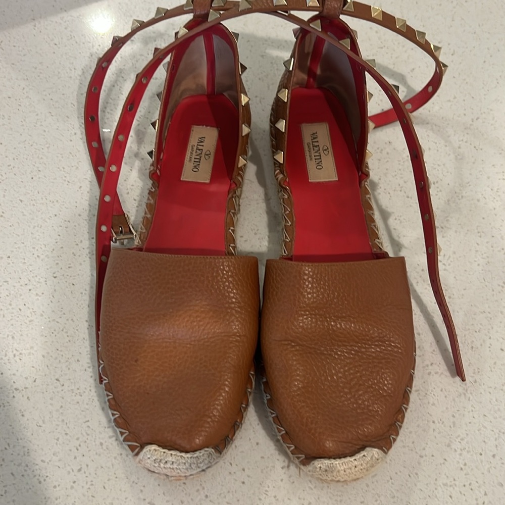 Valentino brown leather rockstud leather ankle strap espadrille - Picture 3 of 5